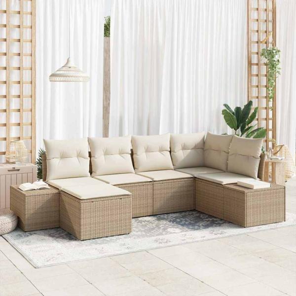 ARDEBO.de - 6-teiliges Garten Sofaset mit Kissen - Beiger Poly Rattan