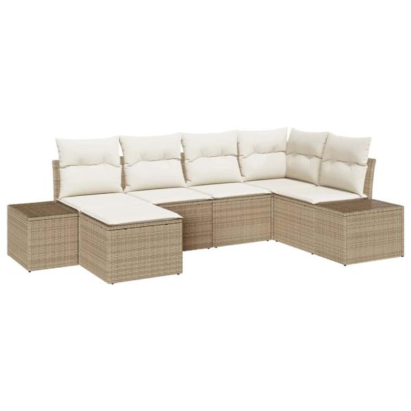 6-teiliges Garten Sofaset mit Kissen - Beiger Poly Rattan