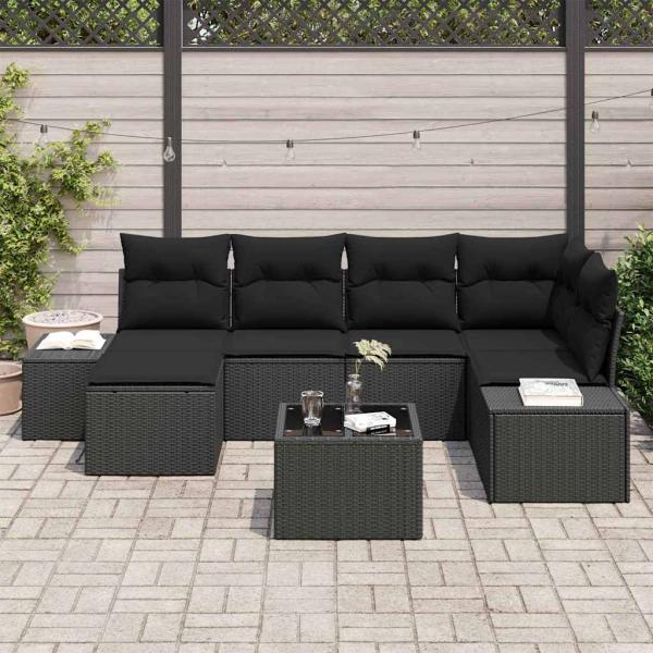 7-teiliges Garten Sofa Set mit Kissen Beige Poly-Rattan