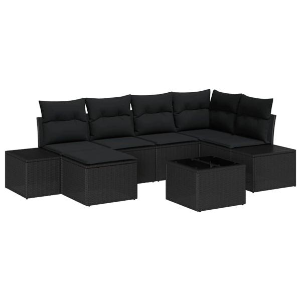 7-teiliges Garten Sofa Set mit Kissen Beige Poly-Rattan