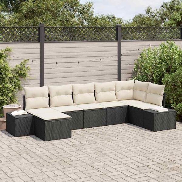 ARDEBO.de - 7-teiliges Garten-Sofaset mit Kissen Schwarz Poly-Rattan