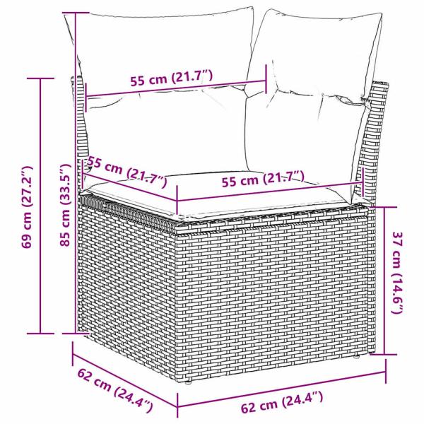 7-teilige Garten Sofa Set mit Kissen Grau Poly Rattan