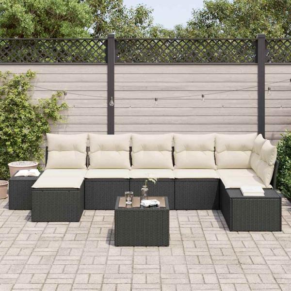 7-teiliges Garten-Sofa-Set mit Kissen in braunem Poly-Rattan