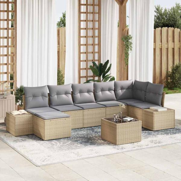 ARDEBO.de - 8-teiliges Garten-Sofa-Set mit Kissen in Schwarz Poly-Rattan