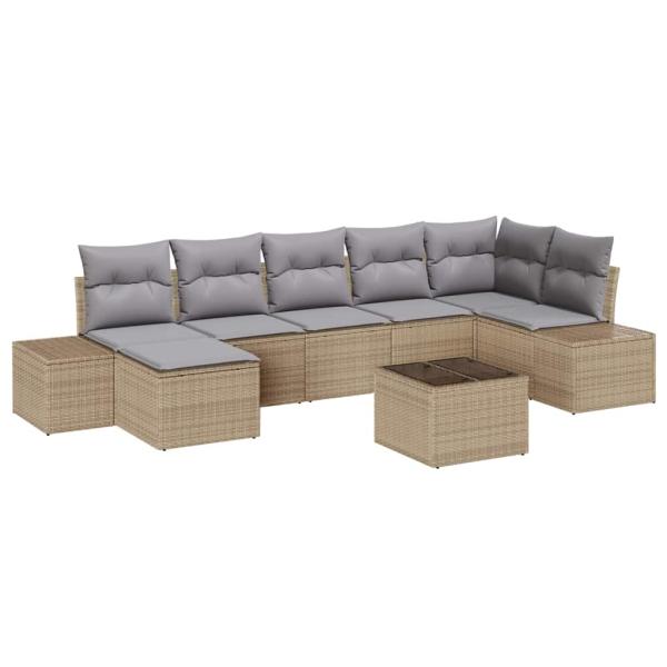 8-teiliges Garten-Sofa-Set mit Kissen in Schwarz Poly-Rattan