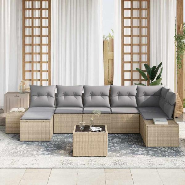 8-teiliges Garten-Sofa-Set mit Kissen in Schwarz Poly-Rattan