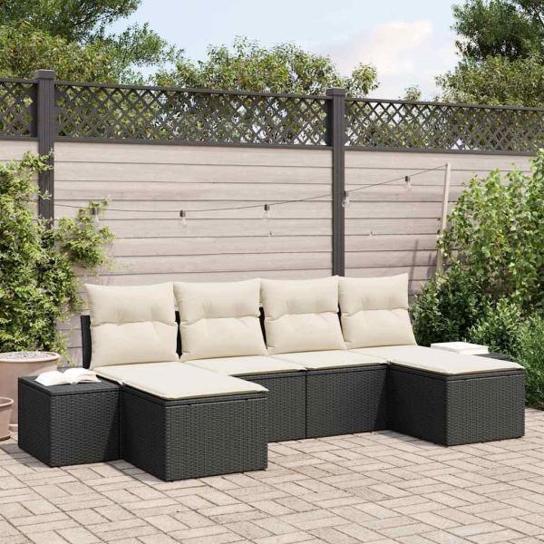 ARDEBO.de - 6-teiliges Garten Sofa Set mit Kissen Schwarz Poly Rattan