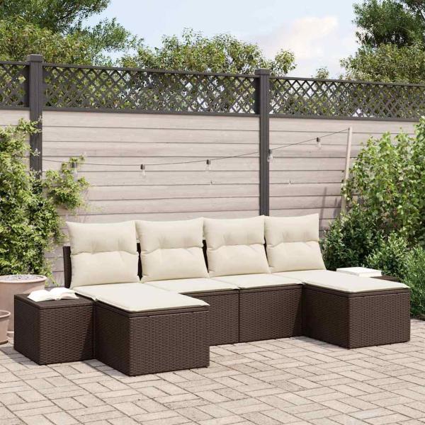 ARDEBO.de - 6-teiliges Garten Sofa Set mit Kissen Braun Poly Rattan