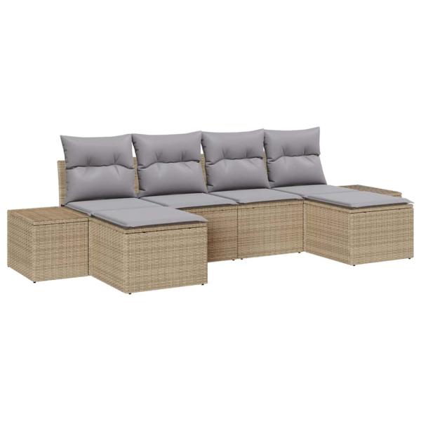 6-teiliges Garten Sofa Set mit Kissen Beige Kunststoff Rattan