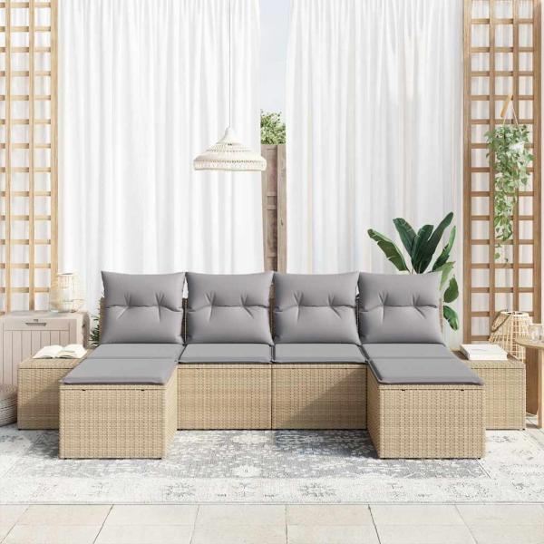 6-teiliges Garten Sofa Set mit Kissen Beige Kunststoff Rattan