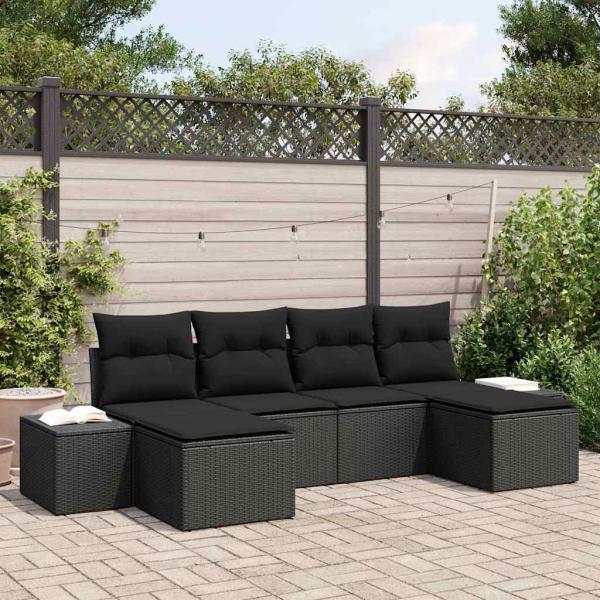 ARDEBO.de - 6-teiliges Garten-Sofaset mit Kissen in Schwarz aus Poly-Rattan