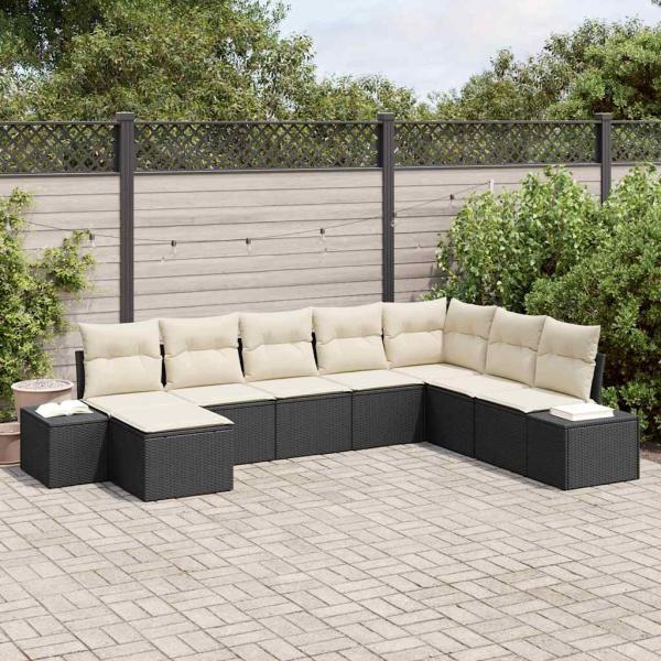 ARDEBO.de - 8-teiliges Garten Sofa Set mit Kissen Schwarz Poly-Rattan