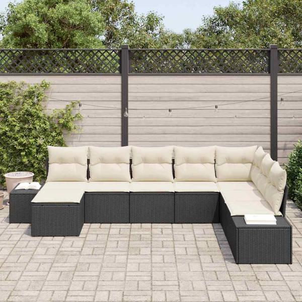8-teiliges Garten Sofa Set mit Kissen Schwarz Poly-Rattan