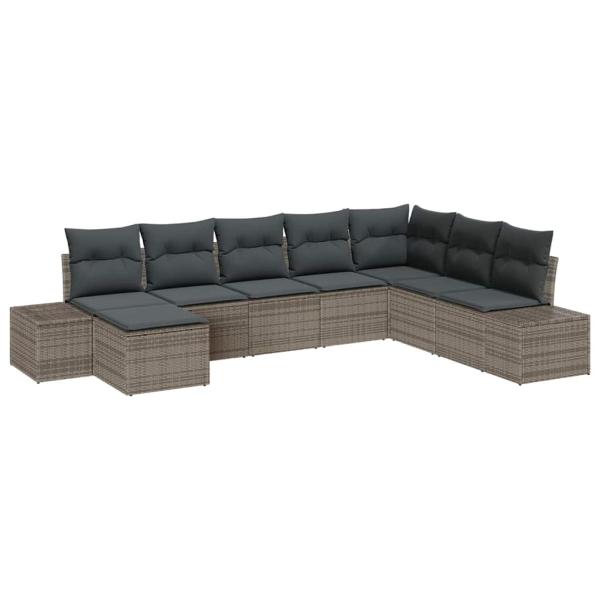 8-teiliges Garten-Sofa-Set mit Kissen Grau Poly-Rattan