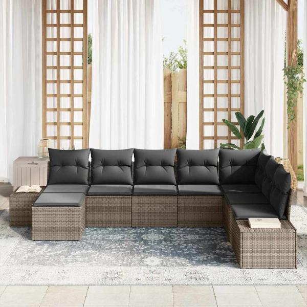 8-teiliges Garten-Sofa-Set mit Kissen Grau Poly-Rattan