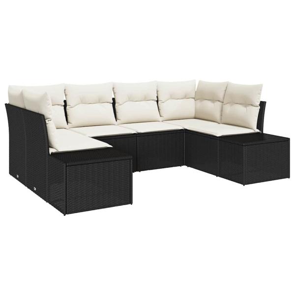 6-teiliges Garten-Sofaset mit Kissen Schwarz Poly Rattan