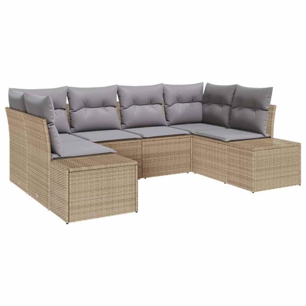 6-teiliges Garten Sofa Set mit Kissen Beige Poly Rattan