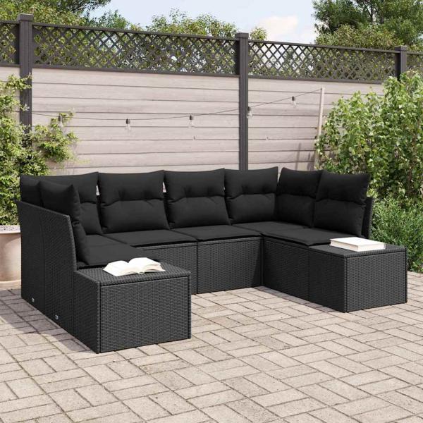 ARDEBO.de - 6-teiliges Garten Sofa Set mit Kissen Schwarz Poly Rattan