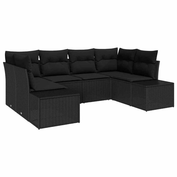 6-teiliges Garten Sofa Set mit Kissen Schwarz Poly Rattan