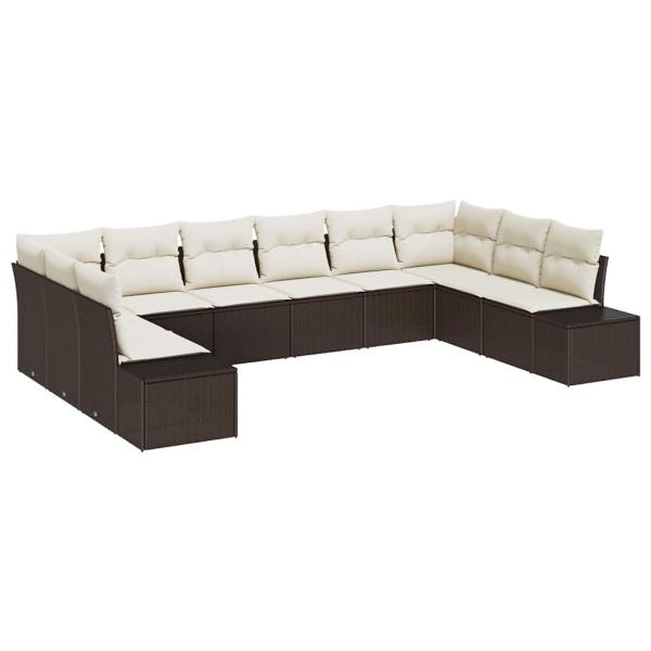 10-teiliges Garten Sofa Set mit Kissen Braun Poly Rattan