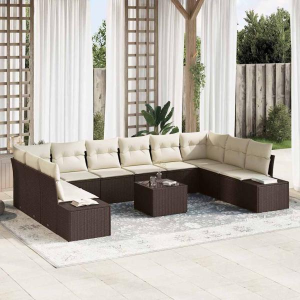 ARDEBO.de - 10-teiliges Garten-Sofa-Set mit Kissen Grau Poly-Rattan