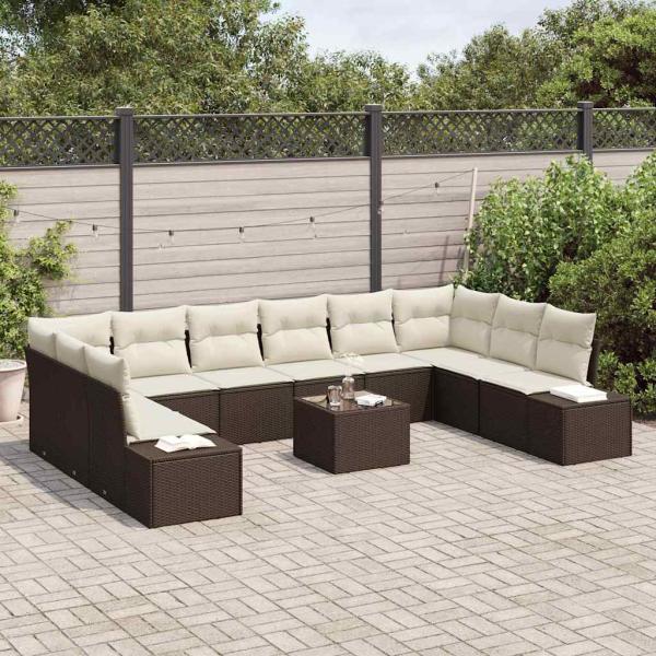 10-teiliges Garten-Sofa-Set mit Kissen Grau Poly-Rattan