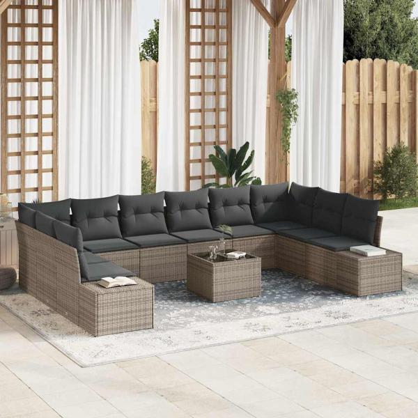ARDEBO.de - 10-teiliges Garten Sofa Set mit Kissen Schwarzes Poly Rattan