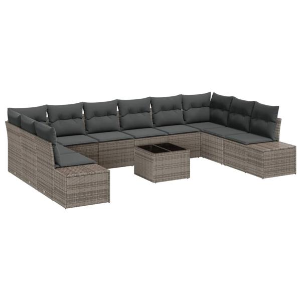 10-teiliges Garten Sofa Set mit Kissen Schwarzes Poly Rattan