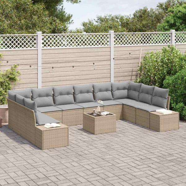 11-teiliges Garten Sofa Set mit Kissen Schwarz Poly Rattan