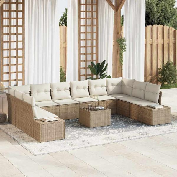 ARDEBO.de - 11-teiliges Garten-Sofa-Set mit Kissen Braun Poly Rattan