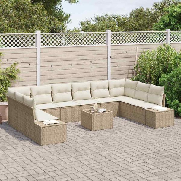 11-teiliges Garten-Sofa-Set mit Kissen Braun Poly Rattan