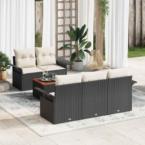 ARDEBO.de - 6-teiliges Garten Sofa Set mit Kissen Schwarz Poly Rattan Akazie