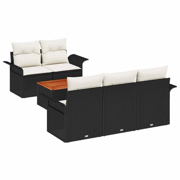 6-teiliges Garten Sofa Set mit Kissen Schwarz Poly Rattan Akazie