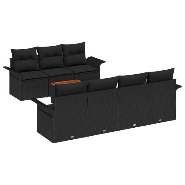 8-teiliges Garten-Sofaset mit Kissen Schwarz Poly-Rattan Akazie