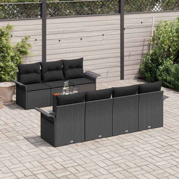 8-teiliges Garten-Sofaset mit Kissen Schwarz Poly-Rattan Akazie