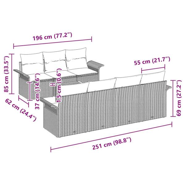 8-teiliges Garten-Sofaset mit Kissen Schwarz Poly-Rattan Akazie