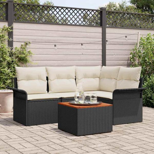 ARDEBO.de - 5-teiliges Garten Sofa Set mit Kissen Schwarz Poly-Rattan Akazie