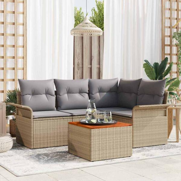 ARDEBO.de - 5-teiliges Garten-Sofa-Set mit Kissen Beige Poly-Rattan Akazie