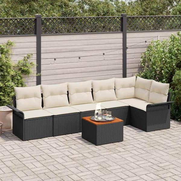 ARDEBO.de - 7-teiliges Garten Sofa Set mit Kissen Schwarz Poly-Rattan Akazie