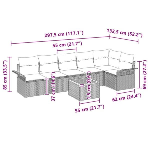 7-teiliges Garten Sofaset mit Kissen Beige Poly Rattan Akazie