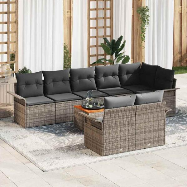 ARDEBO.de - 9-teiliges Garten-Sofa-Set mit Kissen Grau Poly-Rattan Akazie
