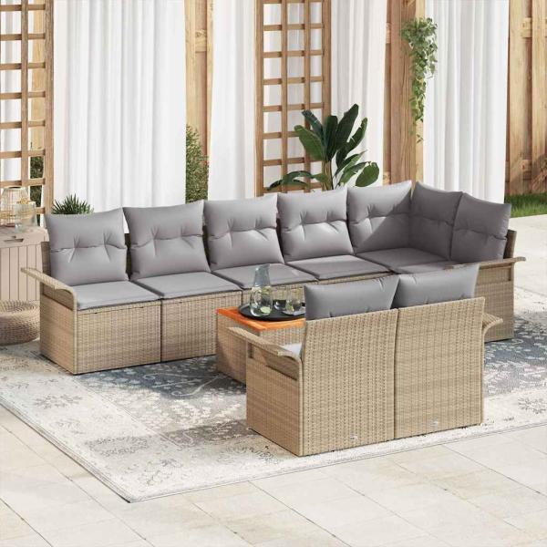 ARDEBO.de - 9-teiliges Garten-Sofa-Set mit Kissen Beige Poly-Rattan Akazie