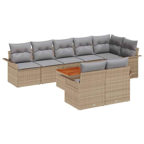 9-teiliges Garten-Sofa-Set mit Kissen Beige Poly-Rattan Akazie