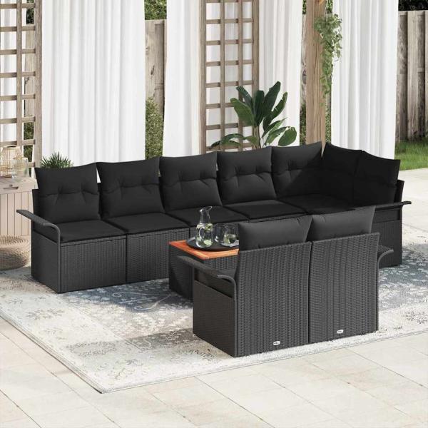 ARDEBO.de - 9-teiliges Garten-Sofa-Set mit Kissen Schwarz Poly-Rattan Akazie