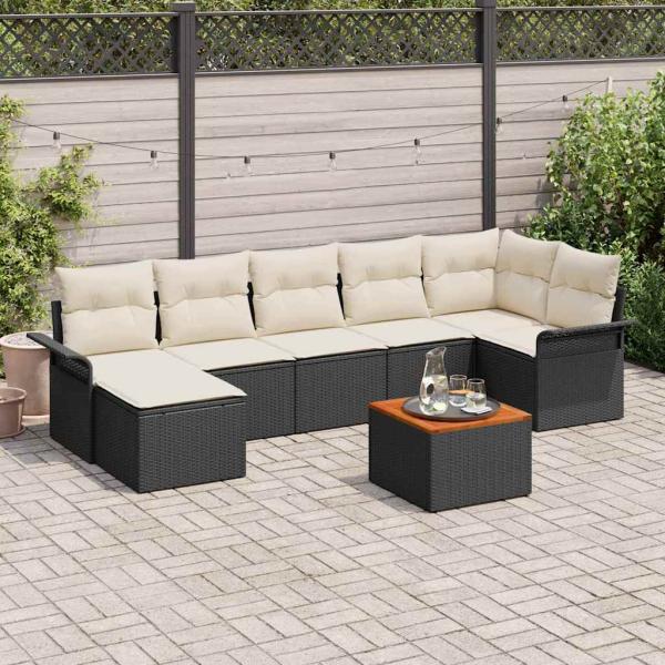 ARDEBO.de - 8-teiliges Garten-Sofa-Set mit Kissen Schwarz Poly Rattan Akazie