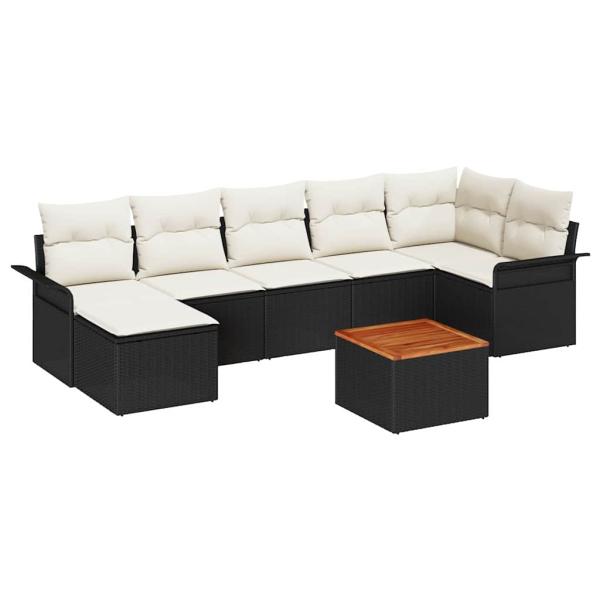 8-teiliges Garten-Sofa-Set mit Kissen Schwarz Poly Rattan Akazie