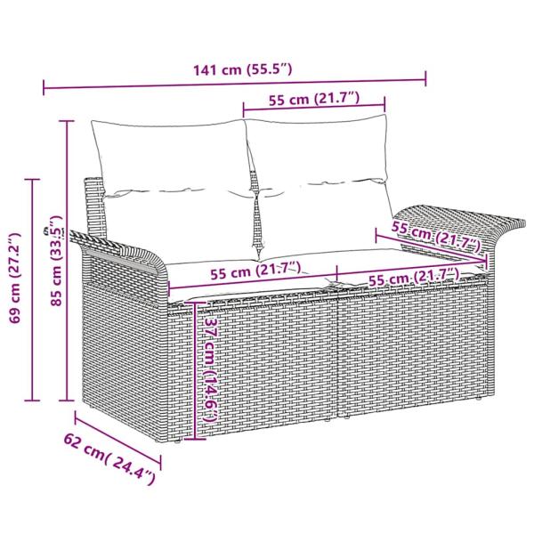 8-teiliges Garten Sofa Set mit Kissen Beige Poly Rattan Akazie