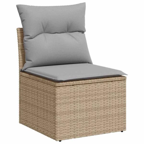 8-teiliges Garten Sofa Set mit Kissen Beige Poly Rattan Akazie