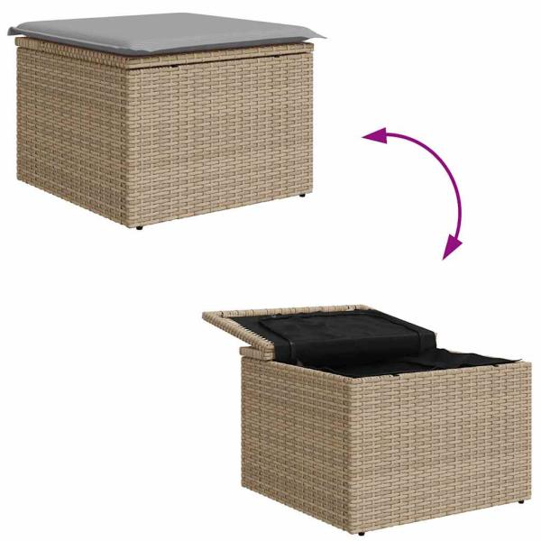 8-teiliges Garten Sofa Set mit Kissen Beige Poly Rattan Akazie