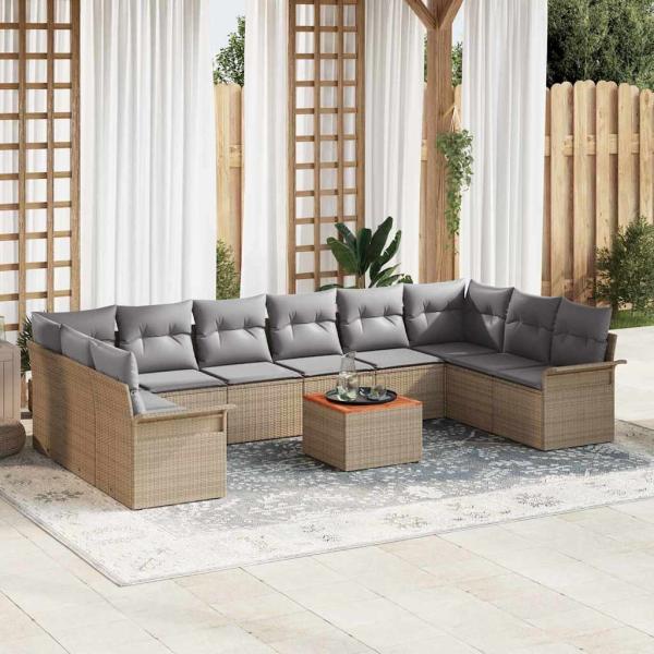 ARDEBO.de - Garten Sofa Set mit Kissen Beige Poly Rattan Akazie